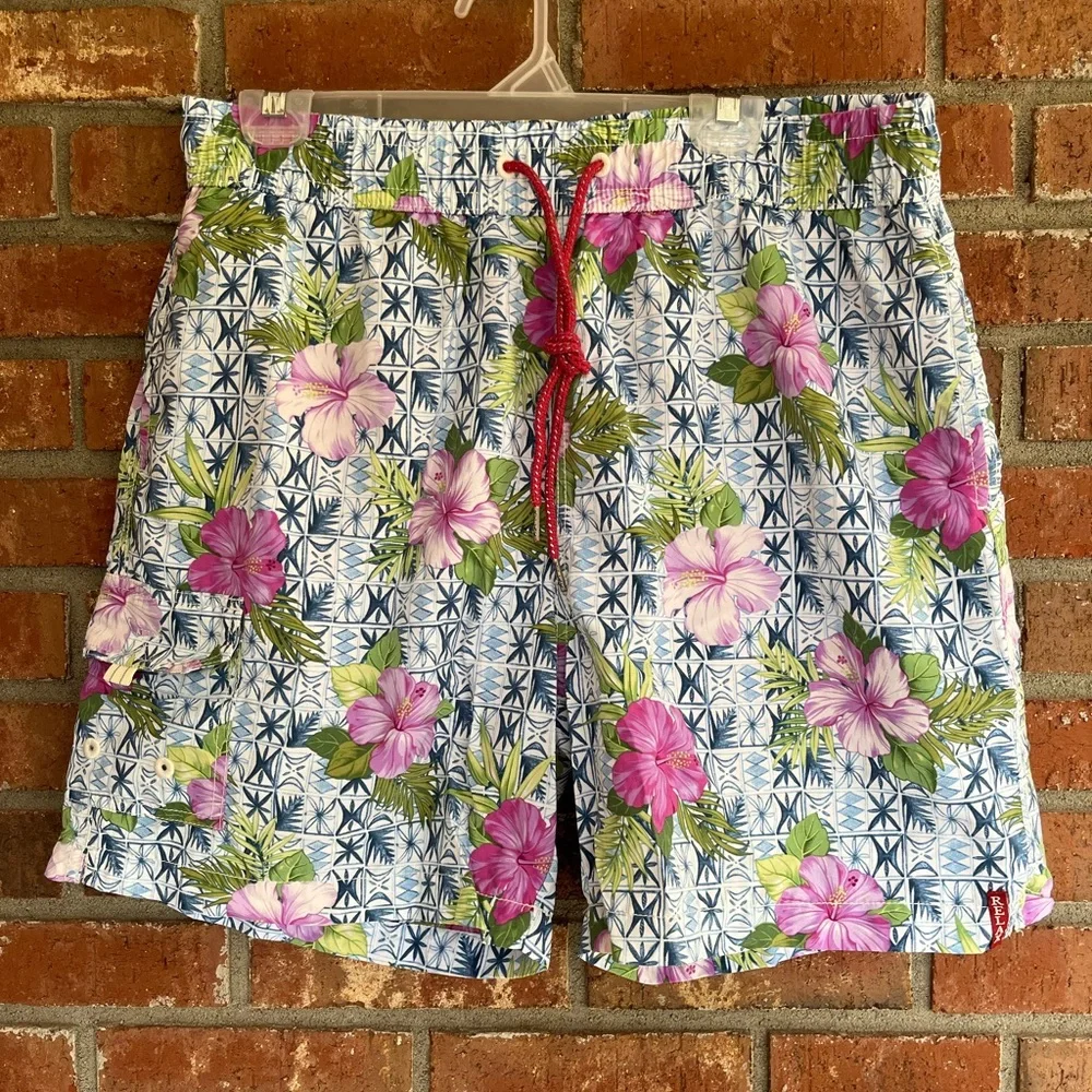 Men's Tommy Bahama Floral Hawaiian Swim Trunks Shorts Surfer Beach Sz L Mesh